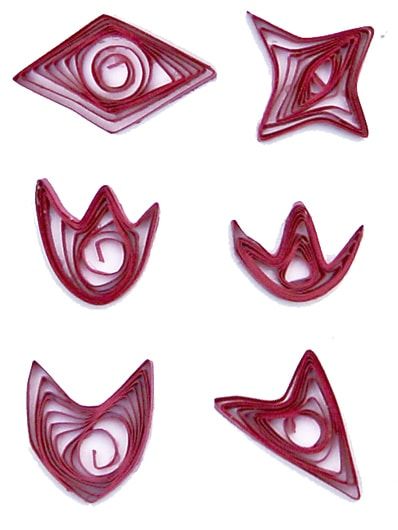 Bordo şeritten göz, dört köşeli yıldız, lale ve ok ucu biçimli quilling şekilleri