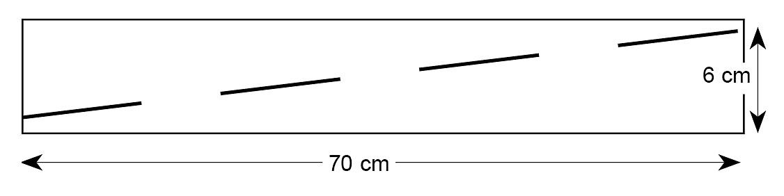 Kukla sahnesi için ölçülü şerit şablonu: 70 cm uzunluk ve 6 cm genişlikte, üzerinde çapraz kesik çizgiler